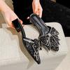 Fashion Summer New Shoes for Women Pointed Toe Slipper Glitter Bowknot Outdoor Casual Sandals Girl Heels Mules Shoes Zapatos De Mujer