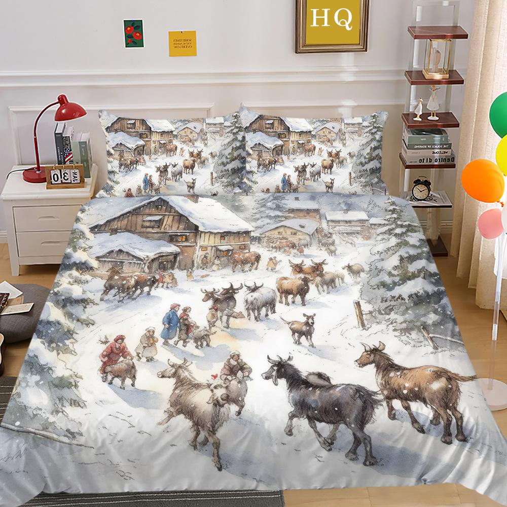 Рождественская карета, снежная сцена, 3D-принт, полиэстеровая наволочка, пододеяльник, набор из двух или трех предметов, можно