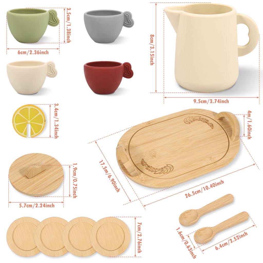 Wooden Children Montessori Toy Teapot Teacup Simulation Kitchen Utensil BPA Free Silicone Kid Education Pretend Play Toy Gift