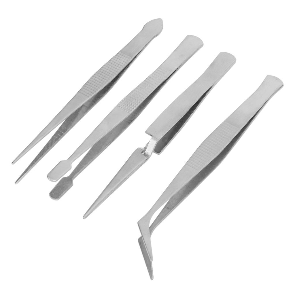 4pcs Sewing Machine Tweezers Flexible Stainless Steel Tip Elbow Wide Tip Cross Clip Long Tweezers