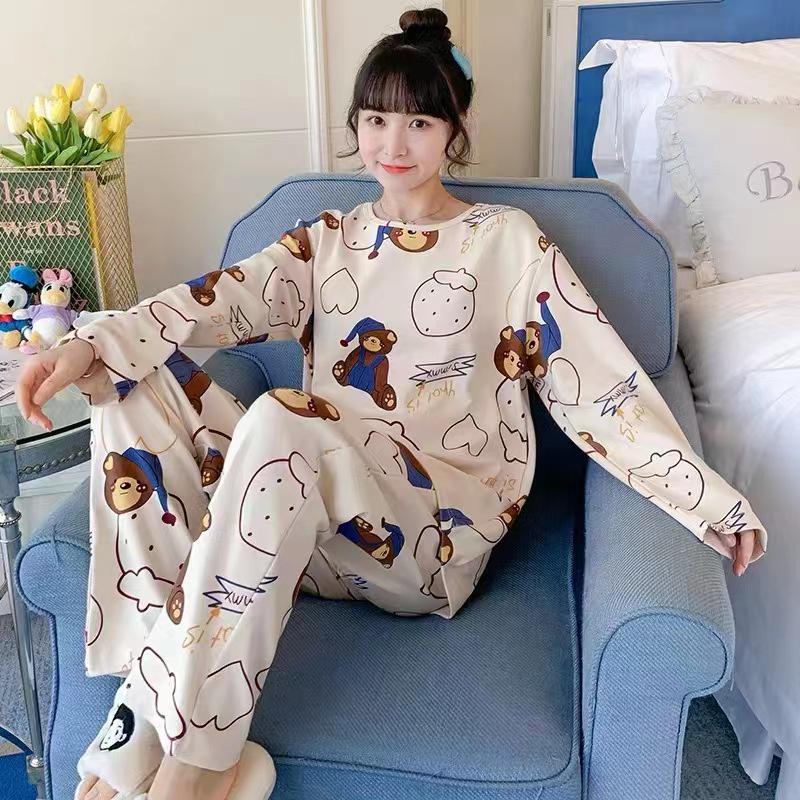 Women's Cute Cartoon Pajama Set - Long-Sleeve Top & Trousers