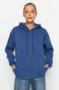 Women's Fashion New Sweatshirt Indigo Thick Inside Fleece Pocket Detailed Hooded Regular Normal Fit Knitted Sweatshirt