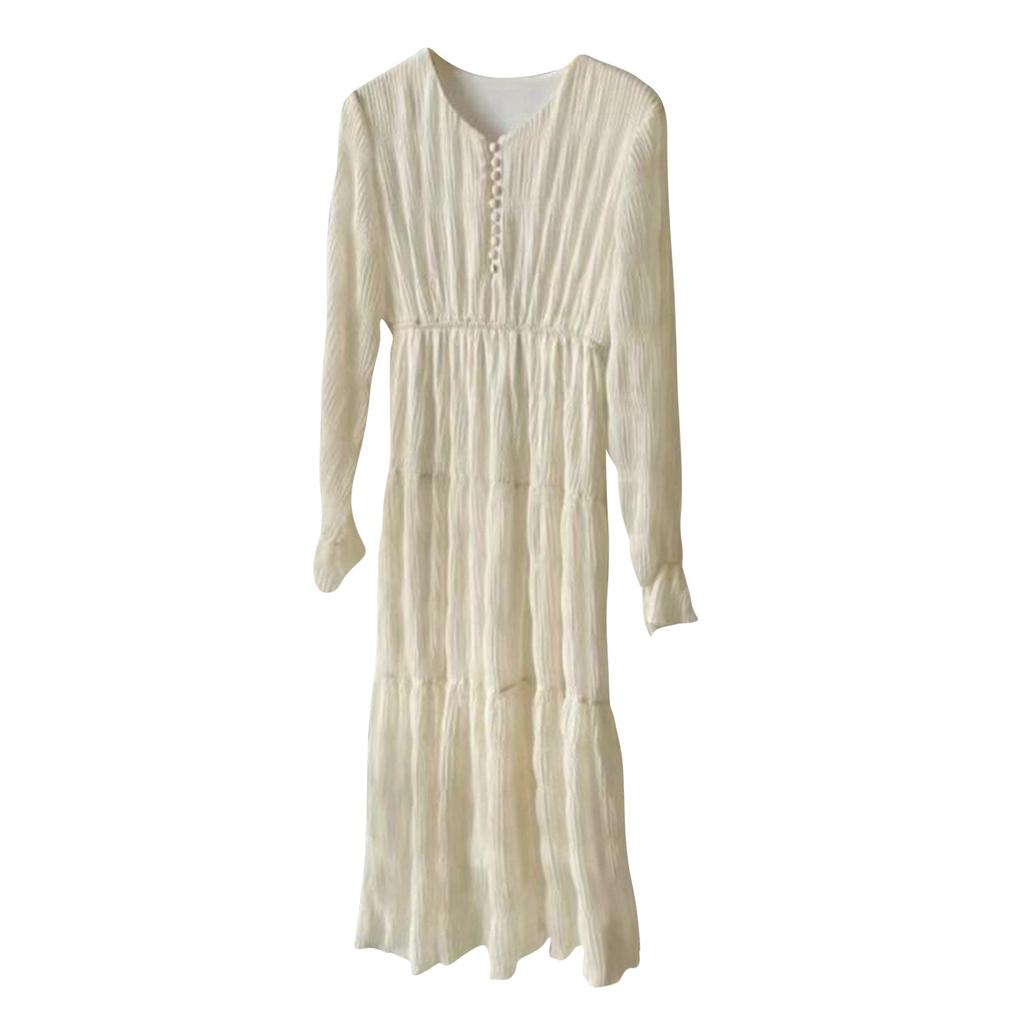 Женское модное платье с v-образным вырезом и длинными рукавами, темперамент, длинная юбка с высокой талией