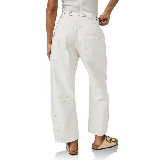 Women's Wide Leg Barrel Jeans Low Rise Drawstring Denim Ankle Pants Elastic