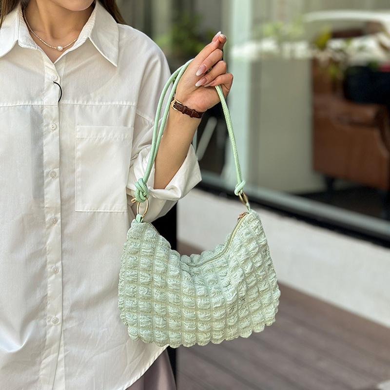 Canvas Wrinkle Bag for Women Shoulder Bags Pleated Bubbles Handbags Padded Casual Underarm Quilted Bag Tote Cloud Bag Purse