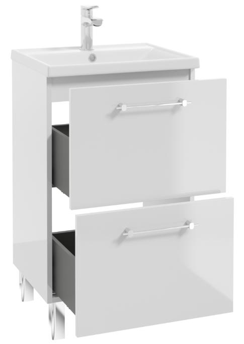 Szafka łazienkowa z umywalką baterią i syfonem 60x80cm Stojąca Biały połysk Cassandra