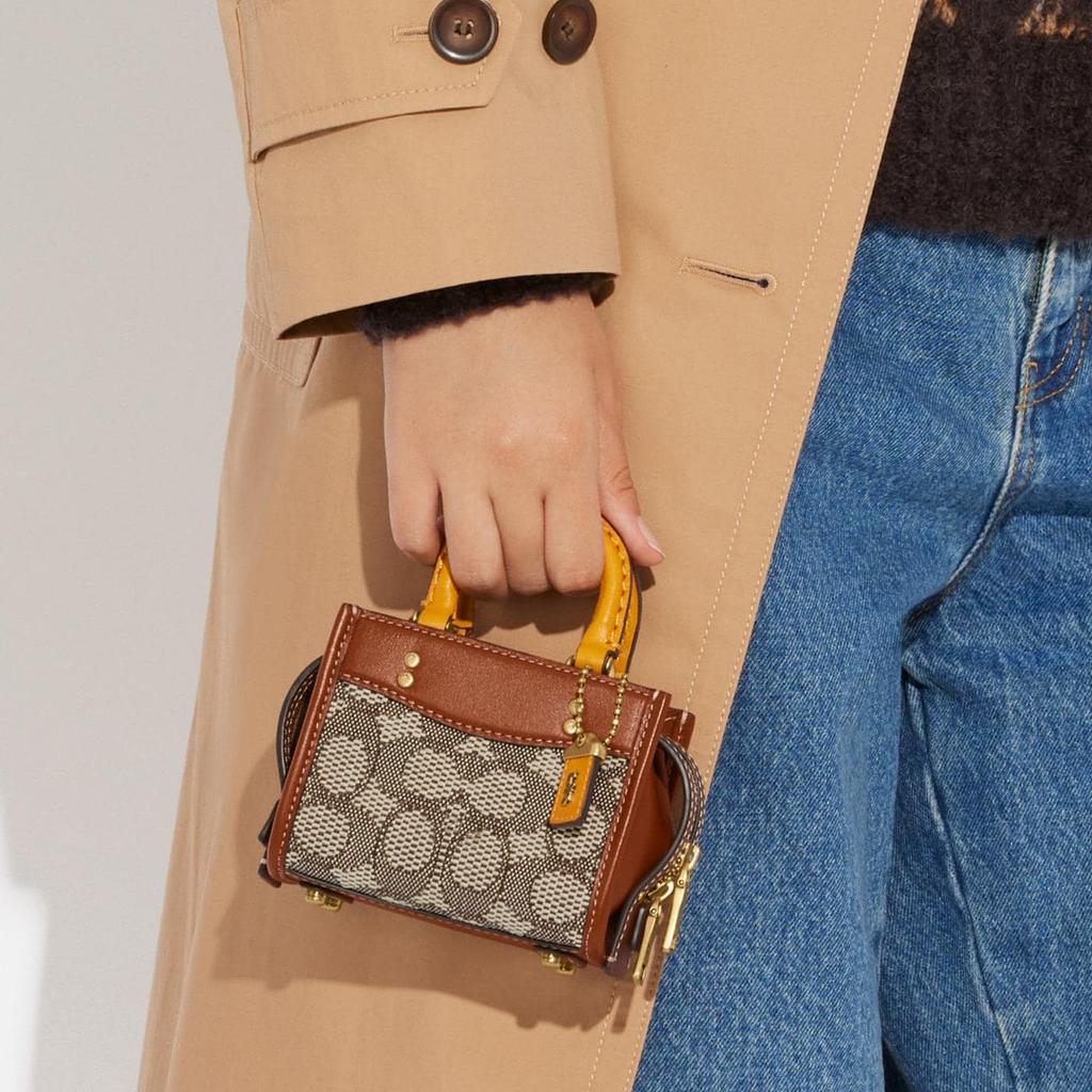 New COACH Rogue Jacquard Fabric With Leather Shoulder Bag Crossbody Bag Handbags Mini Women's Brown CC515-B4TA7