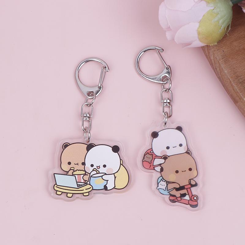 Cute Bubu Dudu Keychains Acrylic Cartoon Bear Keyring For Accessories Bag Pendant Key Chain Jewelry Fans Couple Love Gifts