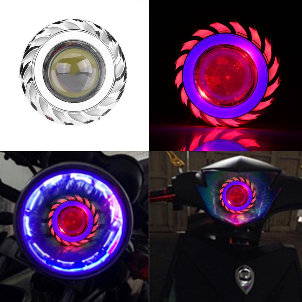 Motorcycle LED Headlight Projector Lens Dual Angel Devil Eye Head Lamp Type Blue Pink