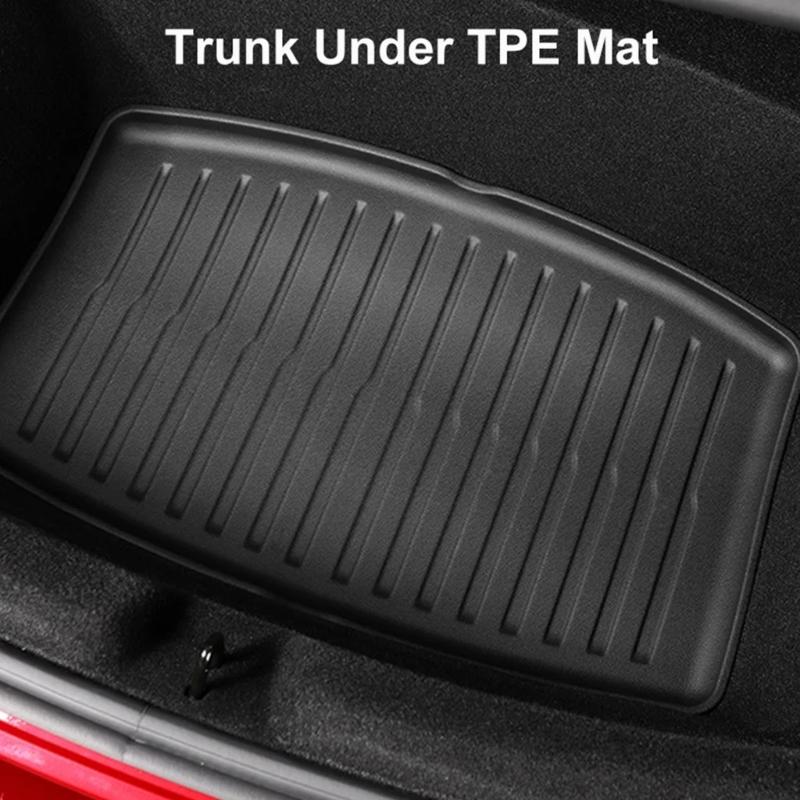 Compatible For Model 3+ TPE Front Rear Trunk Frunk Mats Storage Cargo Tray Waterproof Protective Pad Dustproof