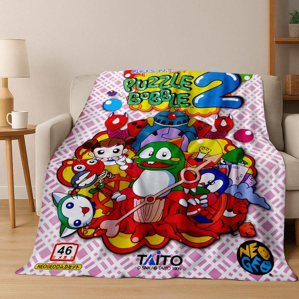 3D Retro Game Bubble Bobble Cartoon Flannel Blanket,Cozy Soft Throw Blanket for Home Bedroom Bed Sofa Picnic Cover Gift Kids