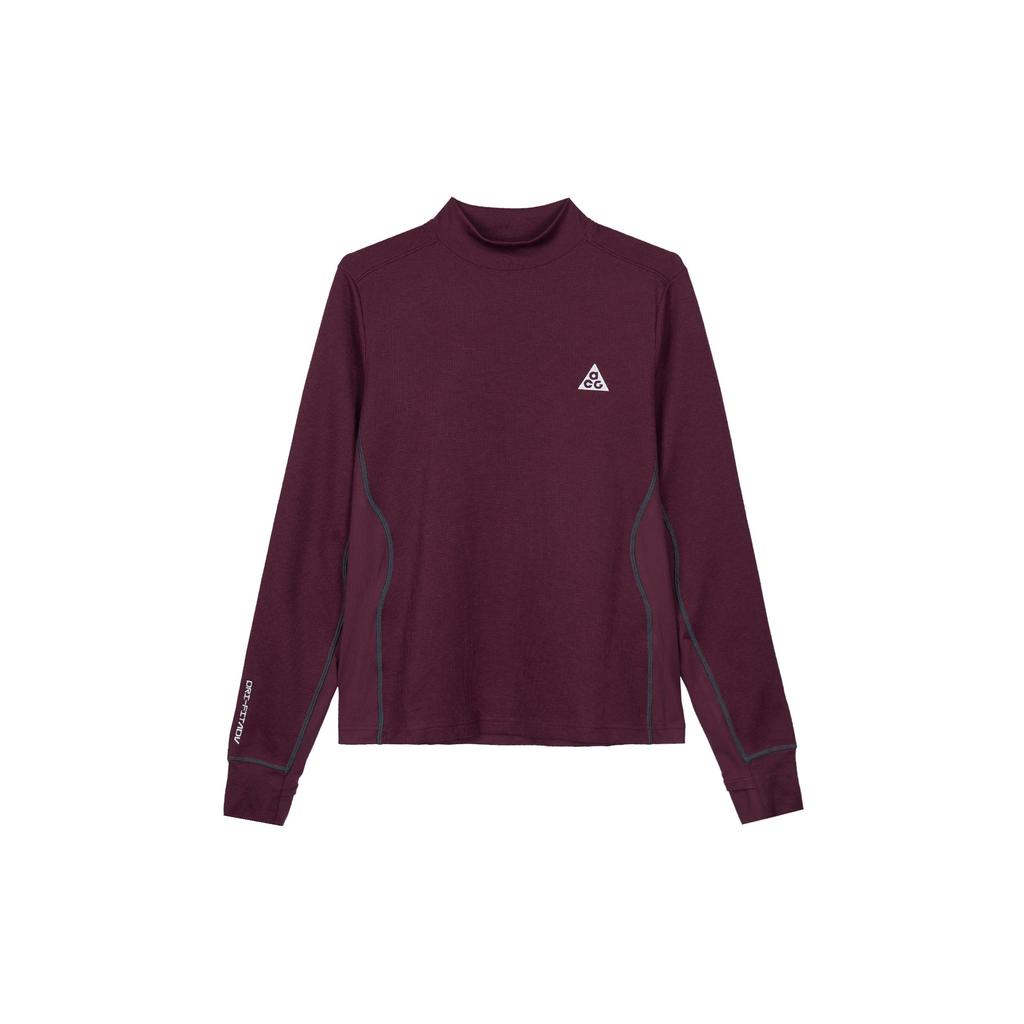 Nike Однотонная футболка с воротником-стойкой, быстросохнущая, повседневная, с длинным рукавом, стандартная, женские топы, темно-коричневые-красные FB8005-681