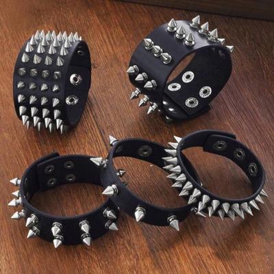 Мужской Панк-Рок Шипованный Заклепками Многослойный Браслет-Браслет из Искусственной Кожи