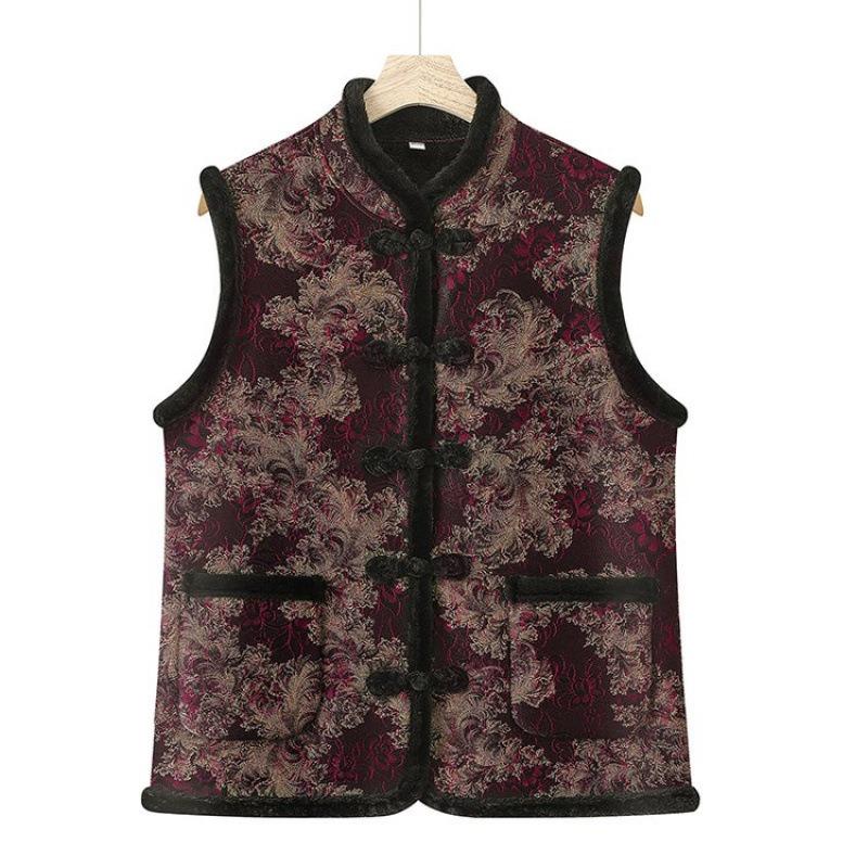 Китайский жилет теплый осенне-зимний бархатный утолщенный жилет жилет пальто для пожилой женщины зимний