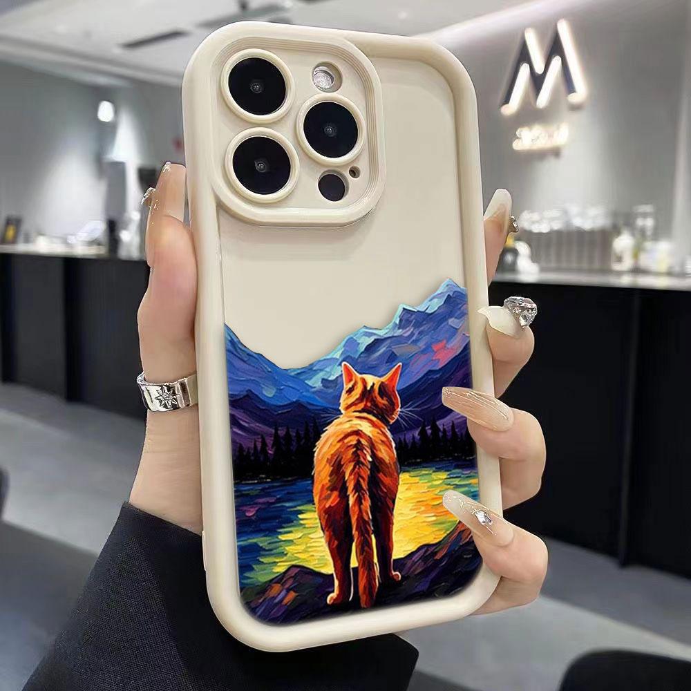 Винтажная масляная живопись Кот Чехол для телефона Для iPhone Apple 17 AIR 16 16E 11 12 13 14 15 XR Plus Pro Max Чехол DIY TPU Ударопрочный чехол