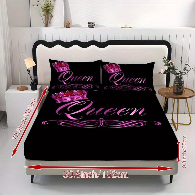 1pc Fitted Sheet Set Black Pink Queen Crown 3D Print 100% Polyester Cover Breathable Bedding Set Home Decor without Pillowcases