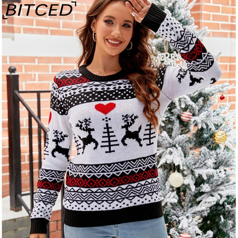 BITCED Jacquard Casual Crewneck Christmas Sweater Lazy-chic Autumn/Winter Women's Knitted Jumper