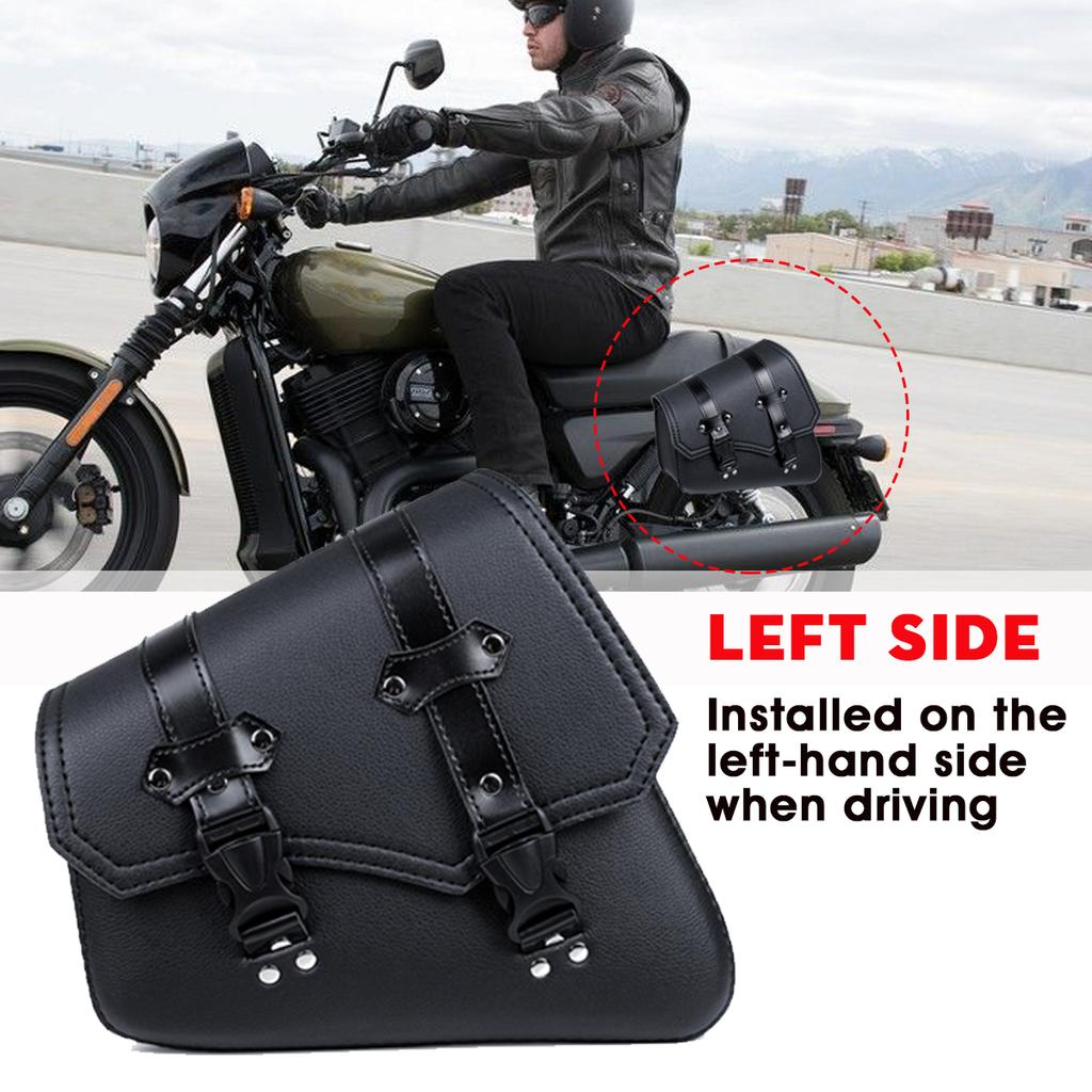 Left / Right or Both Side Motorcycle Saddlebags Side Tool Bag PU Leather Luggage Saddle Bag Pouch Black Universal