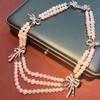Elegant Multi-layer Chain Vintage Bow Collarbone Chain Fashion Imitation Pearl Necklace  Gift