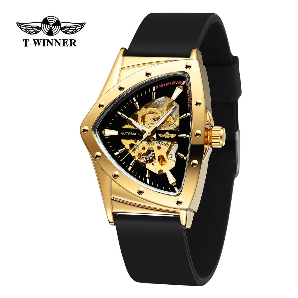 WINNER Sports Triangle Skeleton Automatic Men Watch Luminous Pointers Fashion Rubber Strap Luxury Military Mechanical Watches