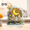 Easter Bunny Ornament 2D Flat Acrylic Moon Flower Colorful Egg Rabbit Table Sign Spring Home Office Living Room Bedroom Desktop Decoration