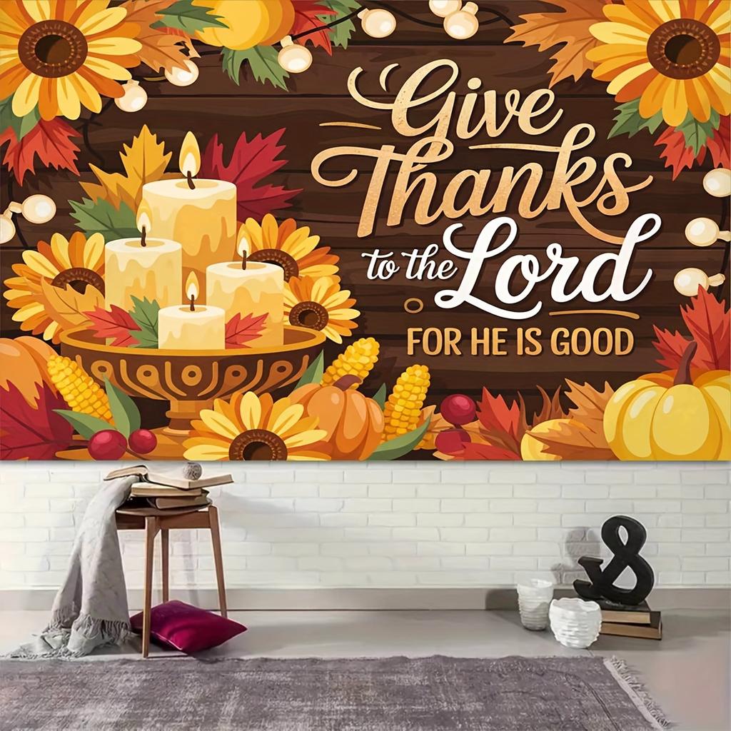 2D flat background banner  harvest thanksgiving "thank the Lord  for He is good" pattern background cloth