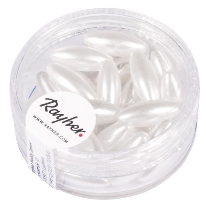 Perles blanches, 6x14 mm, boîte 25 pces