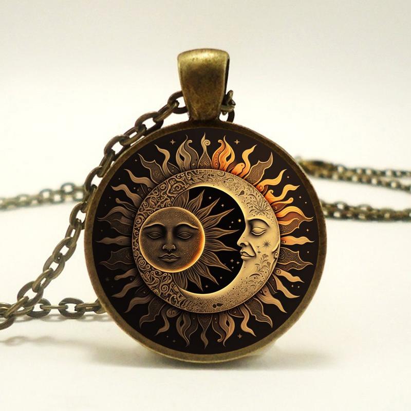 Колдовское ожерелье с подвеской из стекла «Луна и Солнце» и кабошоном, женское ожерелье, ювелирные изделия