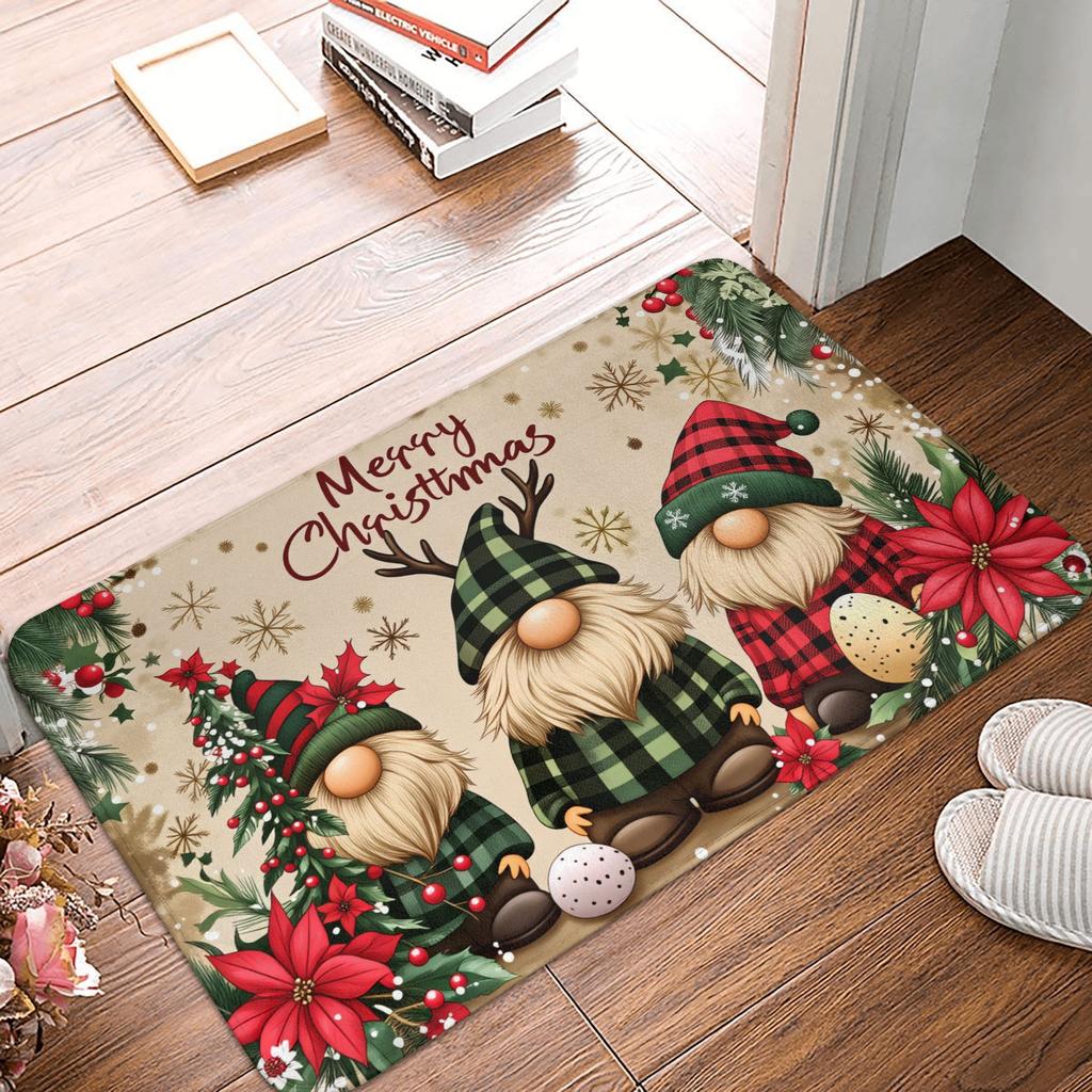 Snowman Pattern Merry Christmas Doormat Non-Slip Entrance Kitchen Bath Door Floor Mat Toilet Carpet Rug