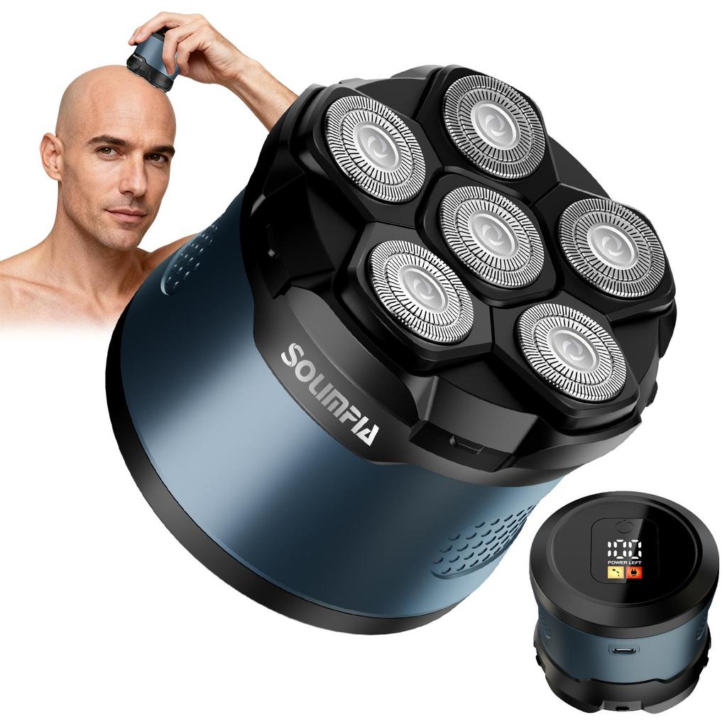 SOLIMPIA Мужская электрическая бритва Машинка для стрижки волос 6 магнитных лезвийных головок Беспроводной триммер для стрижки налысо Домашний набор для ухода за бородой и кожей головы