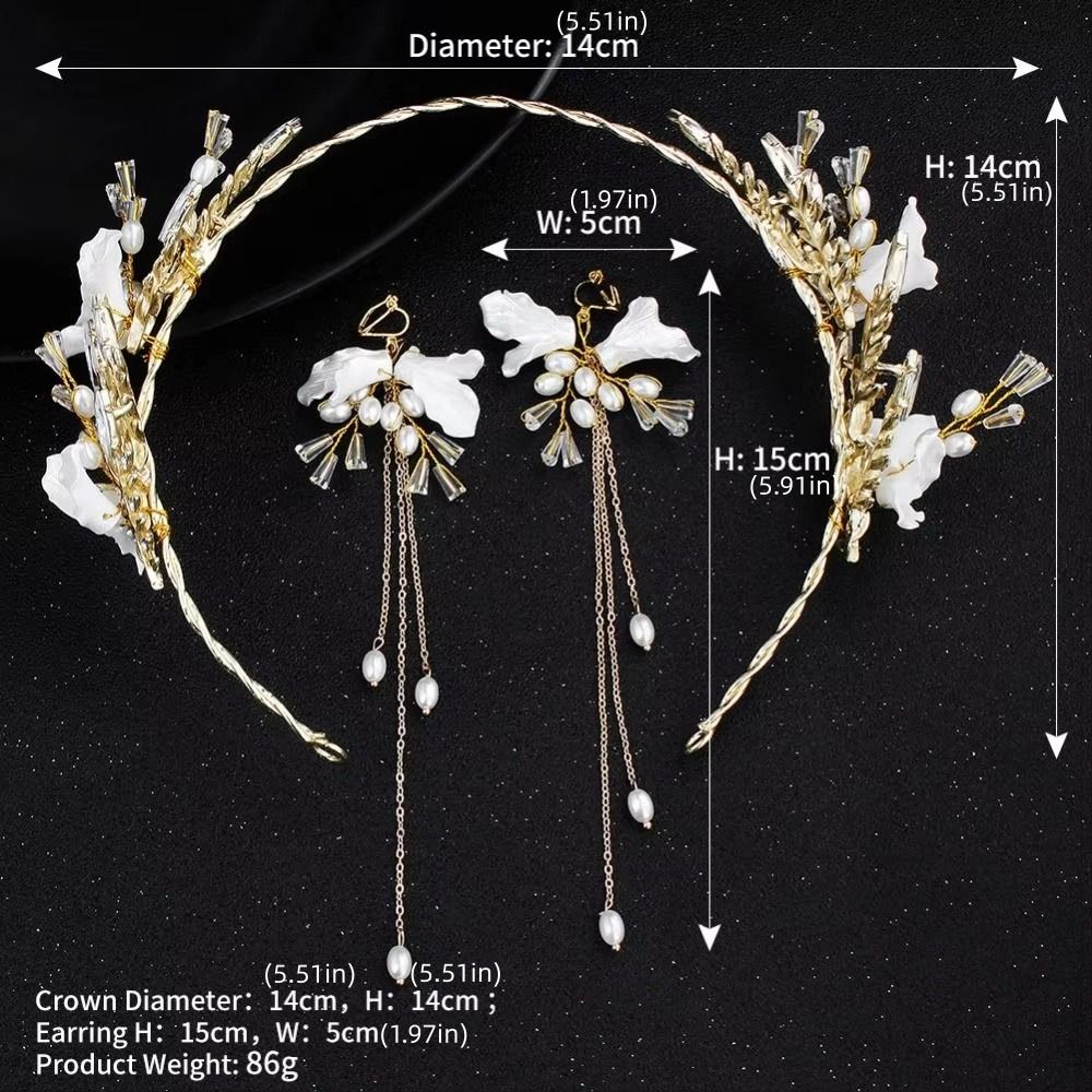 Tassels Earring Bridal Headwear Earring Pearl Crown Elegant Flower Hairband  Women Lady