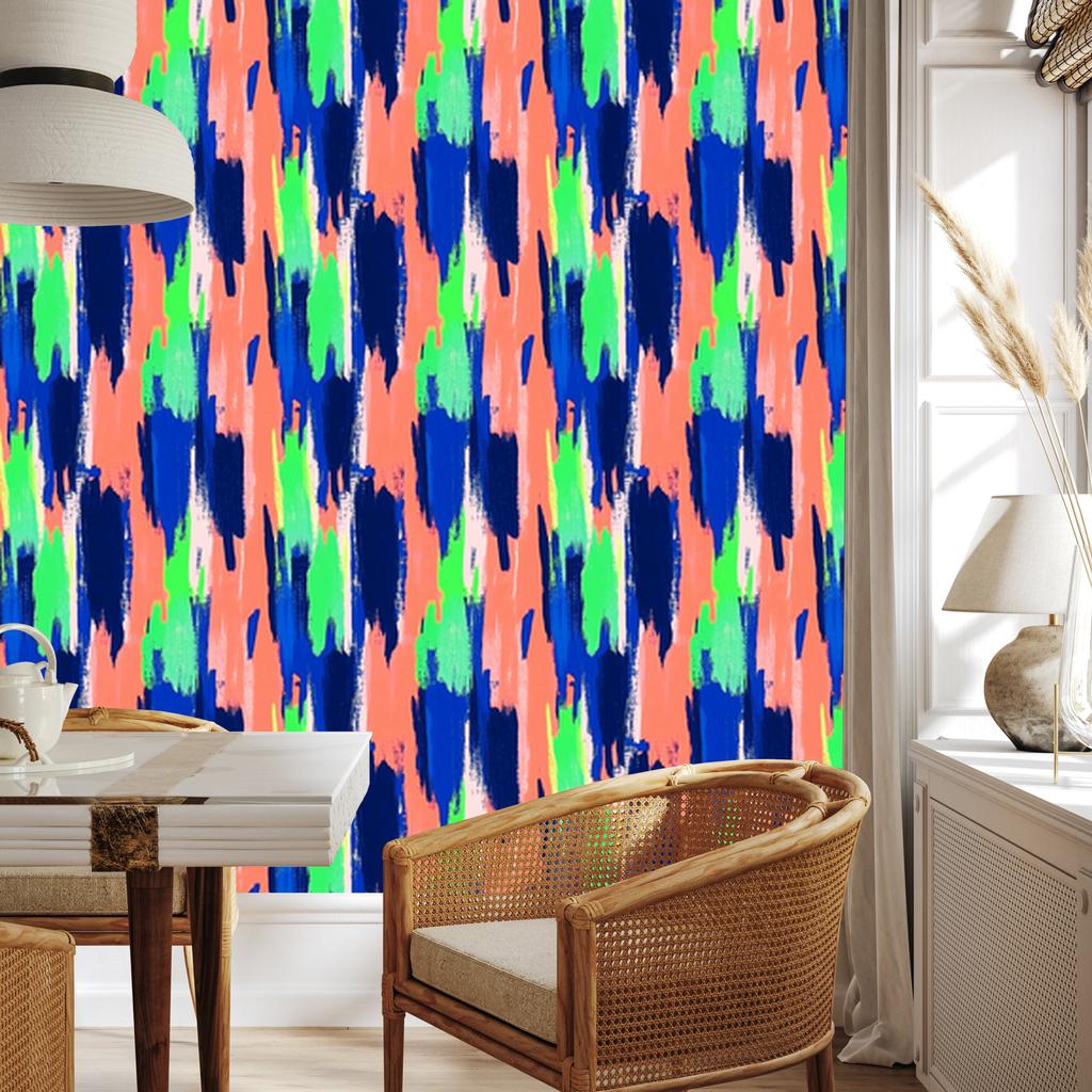 Wallpaper Brushstrokes Coral and Blue for Living Room and Bedroom 50x1000