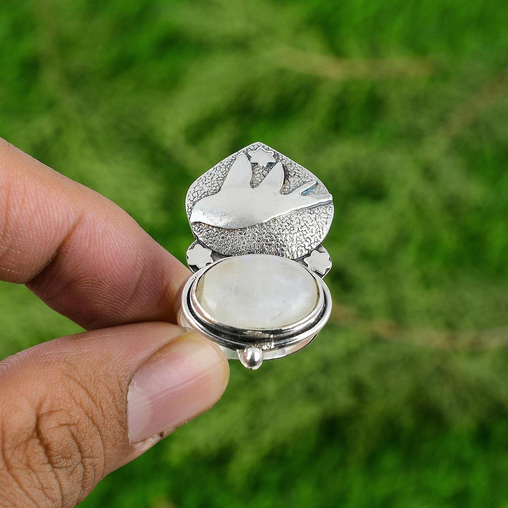 Womens day Deal 925 Sterling Silver Rainbow Moonstone Gemstone Stackable Ring