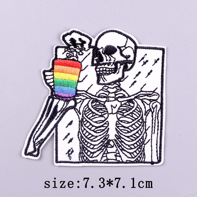Skull Patch Punk Embroidered Patches For Clothing Stripe Badges Letters Patch Iron On Patches On Clothes DIY Hook Loop Stickers