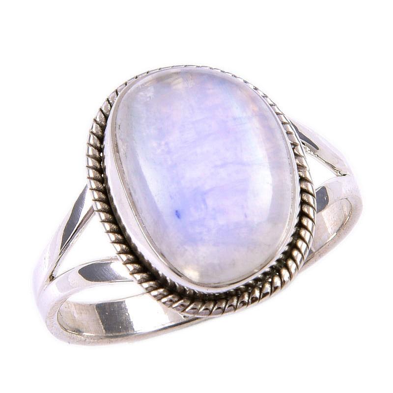 Кольцо из натурального радужного лунного камня, серебро 925 пробы, размер 10 C7j02