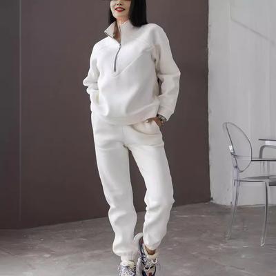 Весенне-осенний модный повседневный худи, комплект из двух предметов, длинный рукав, однотонный флис, брюки со стягивающимися штанинами, повседневный комплект