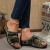 Большого размера шлепанцы с открытым носком 2025 лето новые сандалии носить рыбий рот камуфляж на одной педали танкетка шлепанцы женские