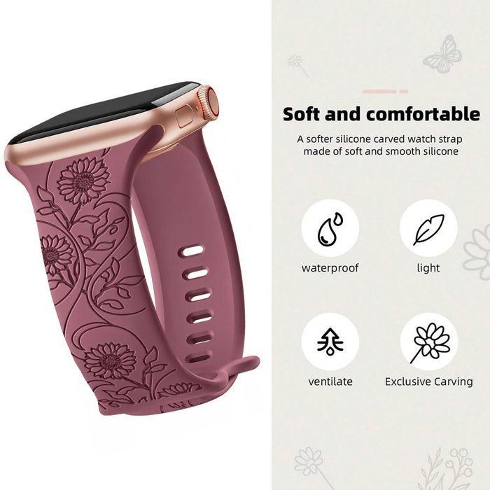 2 Bracelets pour Apple Watch Series Ultra 1/2, 10, 9 8 SE 7 6 5 4 3 2 1 42mm-44mm-45mm-46mm-49mm TPU Motif Tournesol Blanc/Violet