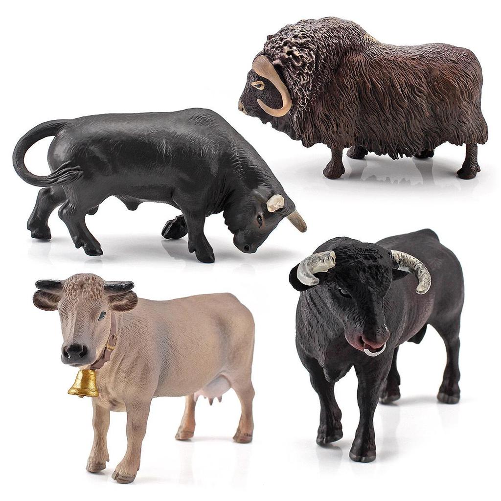 Swiss Brown Bull and Musk Ox North African Model Toy Ranch Animal Ornaments