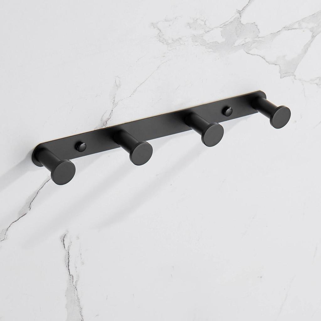 Bathroom Accessories Towel Hook Matte Black Towel Robe Coat Rack Rows Hooks