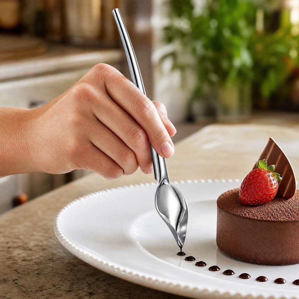 Набор инструментов для plating из нержавеющей стали для кулинарного искусства Включает ложки для рисования, изогнутую лопатку и пинцет с тонкими кончиками для украшения еды