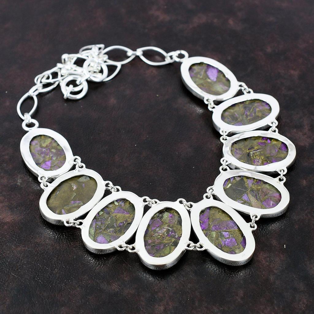 Медь Пурпурит Ожерелье Ювелирные изделия из драгоценных камней Ожерелье из стерлингового серебра 925 пробы Регулируемая цепочка ручной работы Ожерелье Пурпурит Ювелирные изделия Подарок для друга