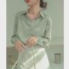 Women's 2025 High-End Green Satin Shirt - Professional Commute Design, Early Autumn Niche Style