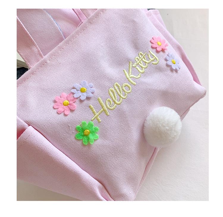 Милая холщовая сумка-тоут для ланча с кроличьими ушками и цветочной мелодией