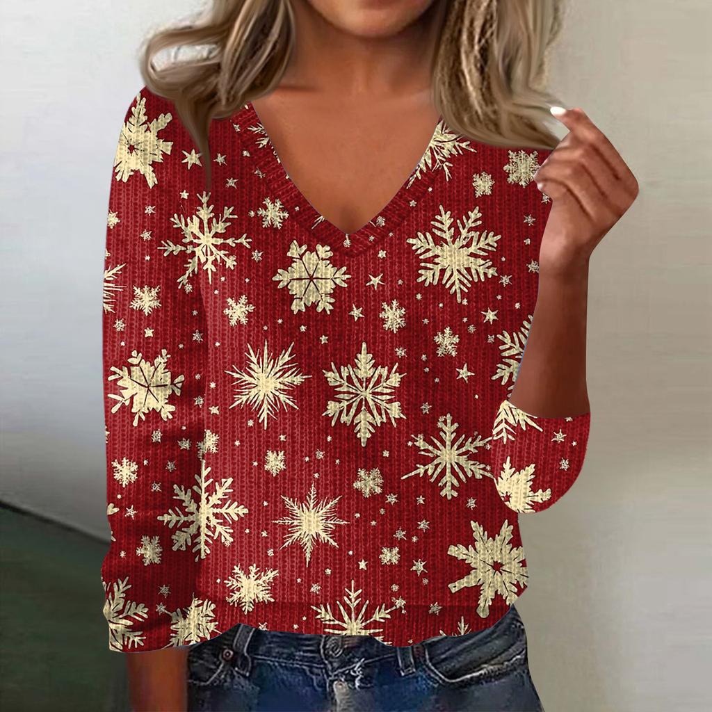 Женский милый свитер вязаный модный повседневный с V-образным вырезом с длинным рукавом уютный с принтом топ