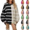 Women's Fashion Round Neck Long Sleeve Sweatshirt Striped Patchwork Printed Casual Top