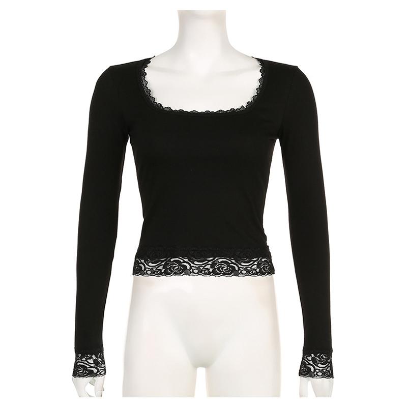 Футболка с графикой 2000-х годов, винтажная фея, гранж, женская, осенняя, с кружевной отделкой, с длинным рукавом, облегающие топы, одежда 2000 года, базовые футболки в стиле Харадзюку