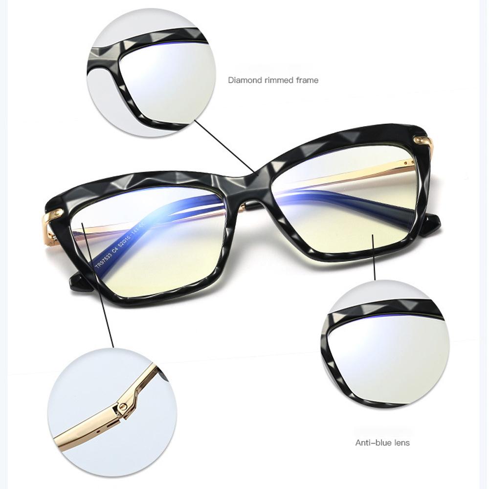 SHAUNA Spring Hinge Unique Faceted Eyeglasses Frame Women Transparent Cat Eye Glasses UV400