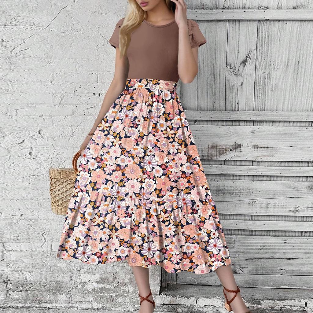 Женское платье с цветочным принтом и высокой талией, модное и элегантное