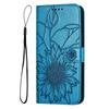 Embossed Sunflower PU Leather Card Holder Flip Cover for Samsung Xiaomi Redmi Huawei Honor Magnetic Hand-strap Wallet Case with Kickstand